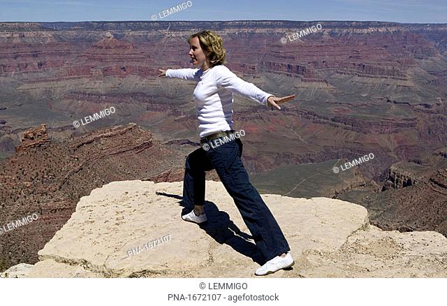 Practising yoga at the Grand Canyon, Arizona USA