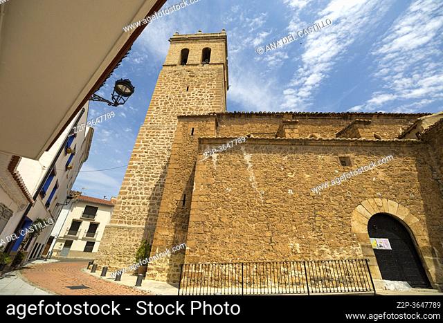Aras de los Olmos village in Los Serranos county Valencia Spain on May 23, 2020: The parish church