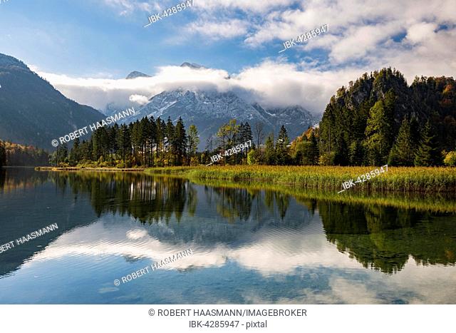 Almsee in autumn with clouds, Totes Gebirge, Almtal, Upper Austria, Austria