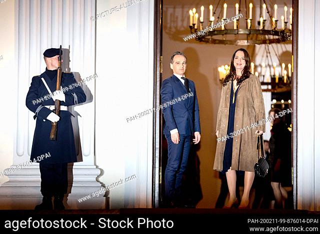 11 February 2020, Berlin: Heiko Maas (SPD, M), Foreign Minister, and his life partner Natalia Wörner will attend a dinner in honour of former German President...