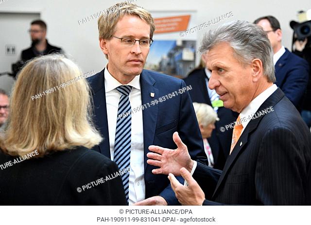 11 September 2019, Schleswig-Holstein, Neumünster: Daniel Günther (CDU - M), Minister President of Schleswig-Holstein, will stand alongside Bernd Jorkisch