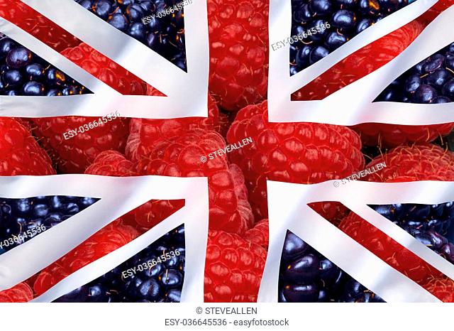 Fruit - Raspberries and blackcurrents - Flag of the United Kingdom of Great Britain and Northern Ireland