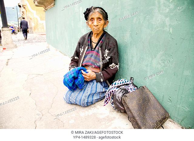 Female begger on the streets of Antigua, Guatemala