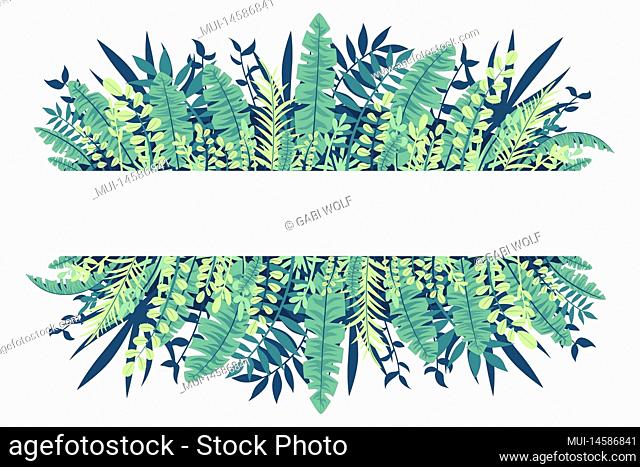 Tropical leaves banner on white background