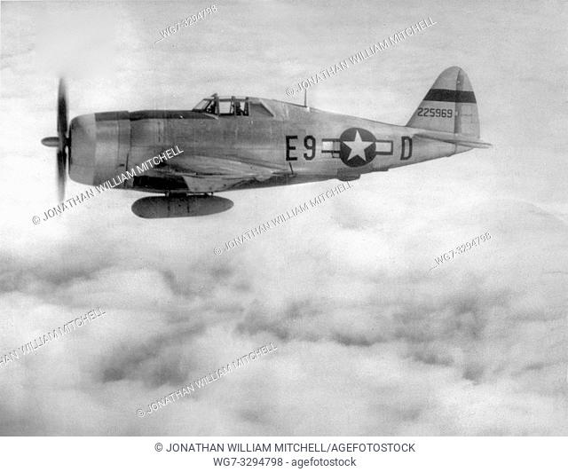 EUROPE -- 1940s -- Republic P-47, Thunderbolt flew its first combat mission - a sweep over Western Europe. Used as both a high-altitude escort fighter and a...
