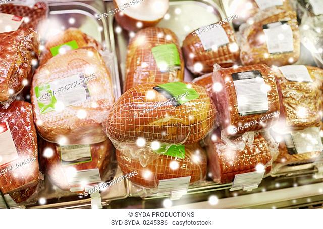 ham at grocery store stall