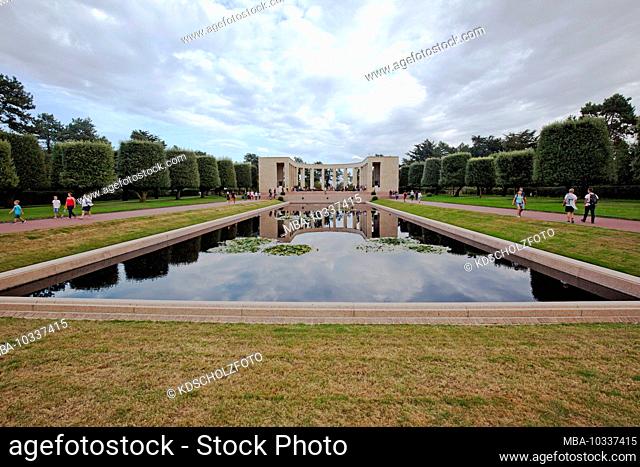 The American military cemetery Saint-Laurent on Omaha Beach in Normandy near Colleville-sur-Mer. The reflecting pond and the promenade