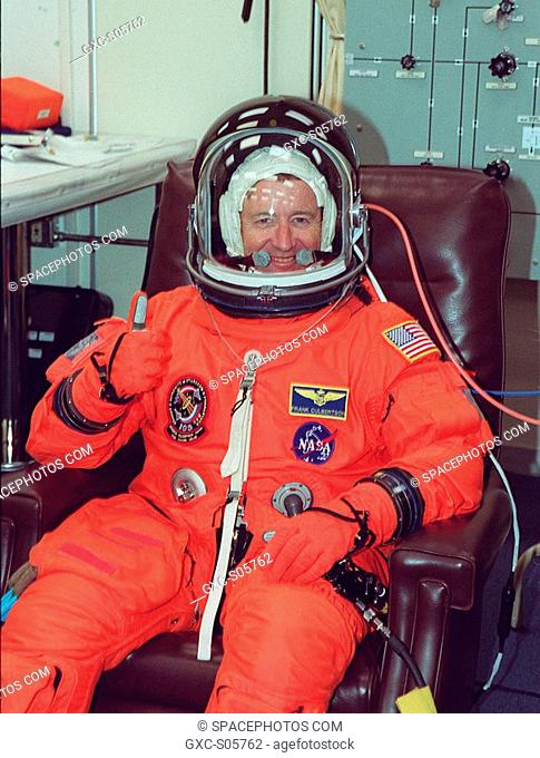 07/18/2001 -- Expedition Three Commander Frank Culbertson happily sits through suit fit check as part of Terminal Countdown Demonstration Test activities