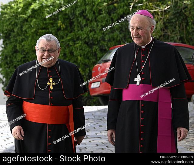 Cardinal and Prague Archbishop Dominik Duka, left, and his successor Olomouc Archbishop Jan Graubner, right, attend the press conference on May 13, 2022