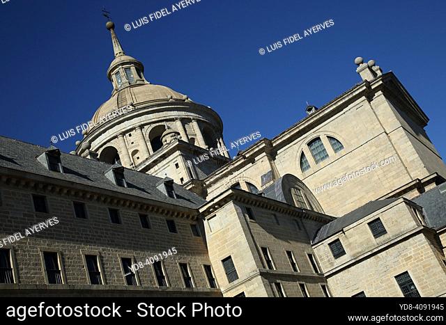 The Royal Monastery of San Lorenzo de El Escorial is a complex that includes a royal palace, a basilica, a pantheon, a library, a school and a monastery