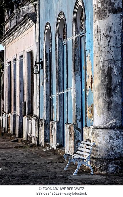 Decay and restauration, house facades in the historic town Canavieiras, Bahia, Brazil