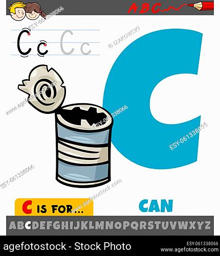 Educational cartoon illustration of letter C from alphabet with can object