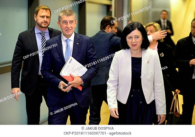 Czech Prime Minister Andrej Babis (2nd from left) meet with European Commissioner for Justice, Consumers and Gender Equality Vera Jourova (right) during his...