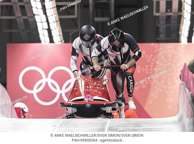 Alexander KOPACZ / Justin KRIPPS, CAN, Start, Aktion..Zweierbob Herren, Bobsleigh, Two Man Bob, .Olympic Sliding Centre am 19.02.2018