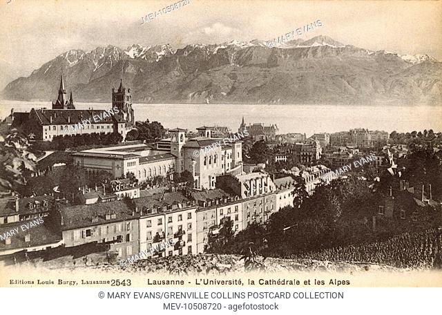 Switzerland - Lausanne - The University, Cathedral and Alps beyond