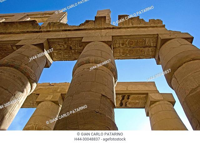 Karnak, Luxor, Egypt. Temple of Karnak sacred to god Amon: the hypostyle hall