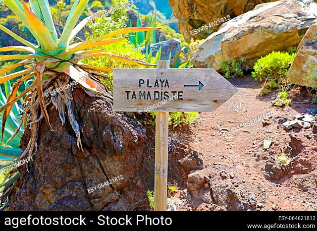 Playa Tamadiste road sign in Tenerife Island