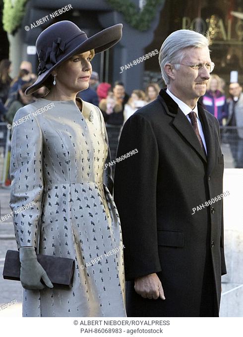 King Philippe and Queen Mathilde of Belgium attend the wreath laying at the monument at the Dam Square in Amsterdam, The Netherlands, 28 November 2016