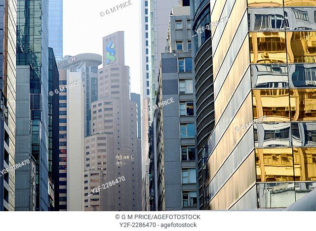 pattern of commercial building facades in downtown Hong Kong