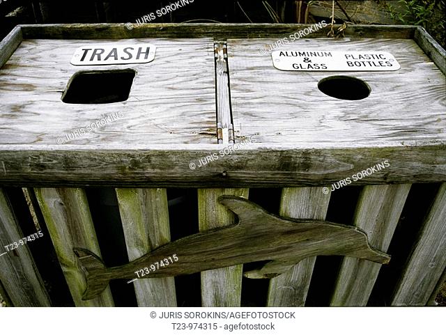 Trash bin for Recycling by Atlantic Ocean in New Jersey USA