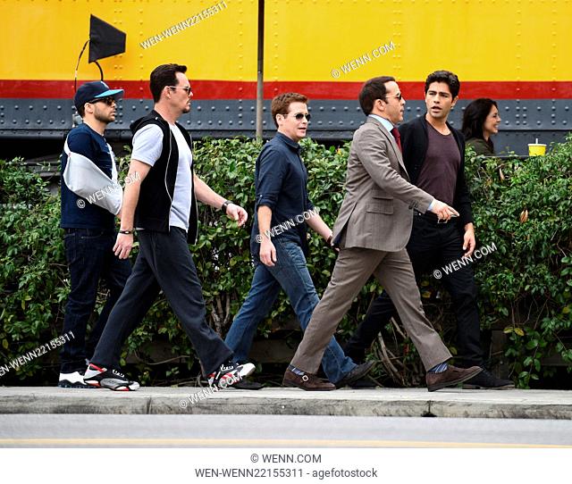 The 'Entourage' cast film an ending scene in Los Angeles for their movie which is released this summer. Featuring: Kevin Connolly, Jerry Ferrara, Adrian Grenier