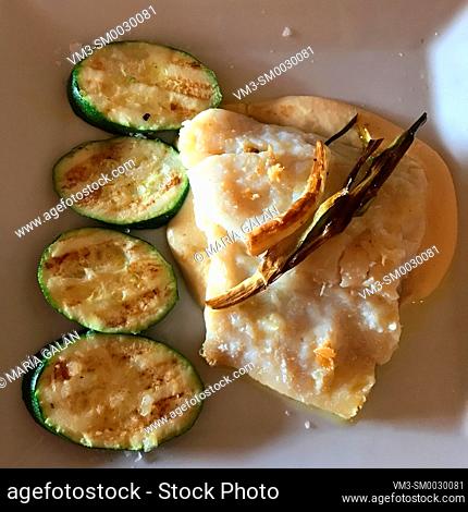 Cod loin with grilled courgette. Spain
