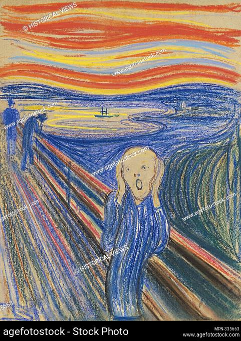 The Scream, 1895. Pastel a on cardboard. One of several versions created by Norwegian artist Edvard Munch (1863–1944)