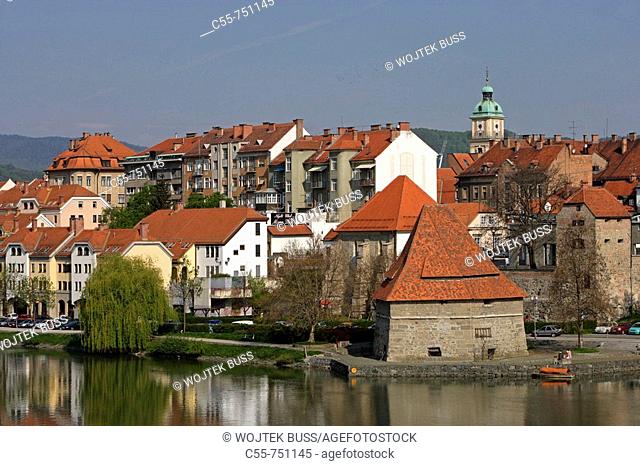 Maribor, old town, Cathedral Church of St John the Baptist, Water Tower, Drava River, Slovenia