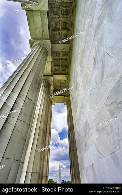 Tall White Columns Washington Monument Capitol Hill Lincoln Memorial Washington DC. Dedicated 1922