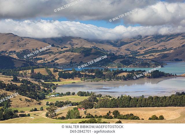 New Zealand, South Island, Canterbury, Banks Peninsula, Akaroa-area, elevated landscape view