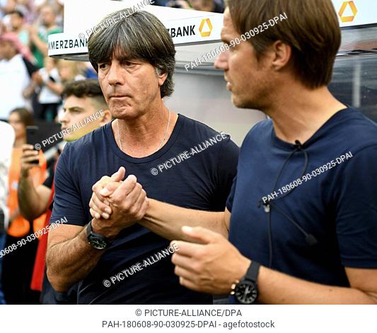08 June 2018, Germany, Leverkusen: Football international friendly, Germany vs Saudi Arabia at the BayArena. Germany coach Joachim Loew and assistant coach...