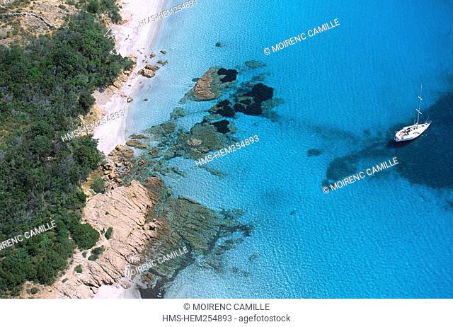 France, Corse du Sud, Rondinara Beach between Bonifacio and Porto Vecchio aerial view