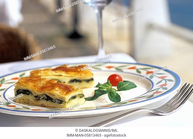 Su borek pastry with spinach at Feriye Restaurant on the Bosphorus , Istanbul, Turkey, Middle East
