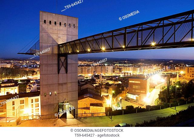 Lleida al atardecer con ascensor, vista desde la Catedral, lleida, Catalonia, Spain, Europe