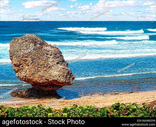 Stone rock on the ocean background