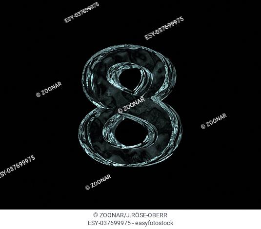 die zahl acht - 8 - aus eis auf schwarzem hintergrund - 3d illustration