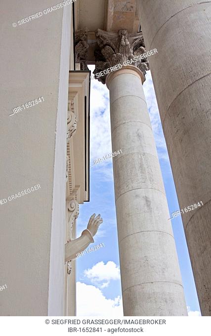 Statue with a raised hand, German Cathedral, Gendarmenmarkt, Mitte district, Berlin, Germany, Europe