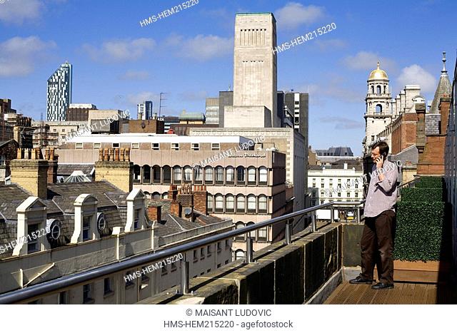United Kingdom, Liverpool, North John Street, The Hard Days Night Hotel, the brand new Beatles Hotel, view from the terrace of Lennon Suite