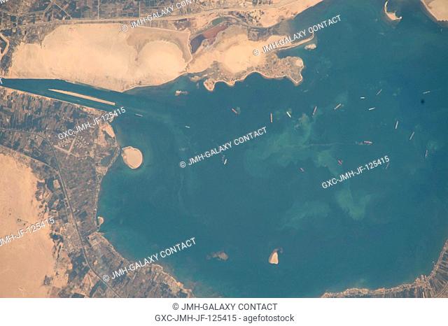 Great Bitter Lake, Egypt is featured in this image photographed by an Expedition 20 crew member on the International Space Station