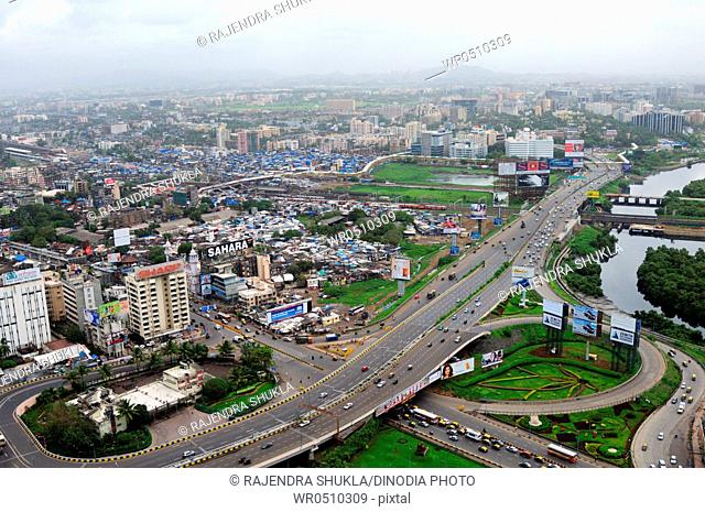 aerial view of bandra with western express highway , Bombay Mumbai , Maharashtra , India