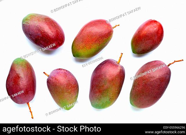 Tropical fruit, Mangoes on white background. Top view