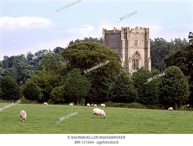 Ripon North Yorkshire England Great Britain Fountains Abbey former Cistercian Abbey church tower