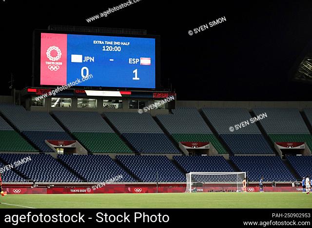 goal Marco ASENSIO (ESP), scoreboard, feature, symbol photo, border motif, Japan - Spain JPN - ESP 0: 1, football, men's semi-finals