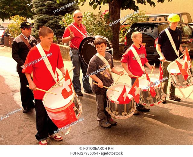 Switzerland, Europe, Vaud, Tartegnin, La Cote, wine festival, drummers, playing drums, village
