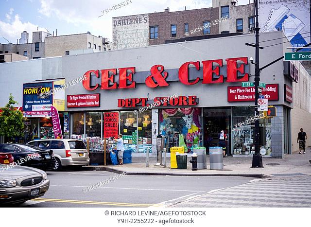 Stores in the Fordham Road shopping district in the Bronx in New York attract shoppers with their back to school sales
