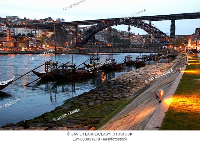 'Rabelos' (typical barges) on Douro river. Vila Nova de Gaia, Porto. Portugal