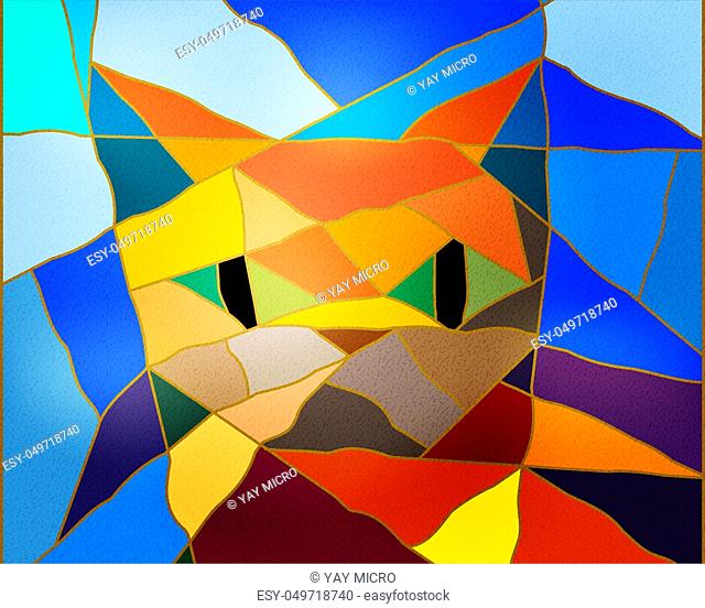 Abstract background with mosaic and silhouette of a cat. illustration