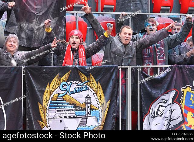RUSSIA, REPUBLIC OF CRIMEA - NOVEMBER 25, 2023: FC Rubin Yalta's fans celebrate after the 2023 Russian Second League Division B Group 1A Round 6 football match...