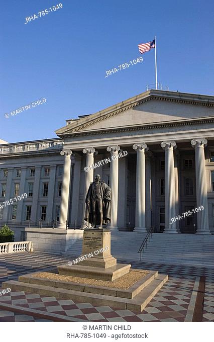 The U.S. Treasury Building with flag flying, Washington D.C., United States of America, North America