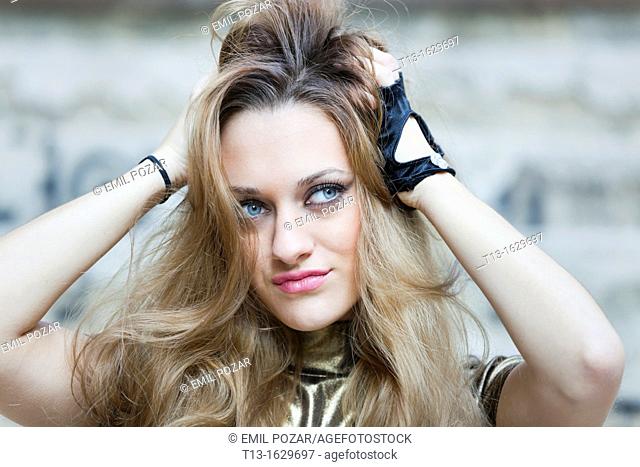 Messing hair young woman portrait